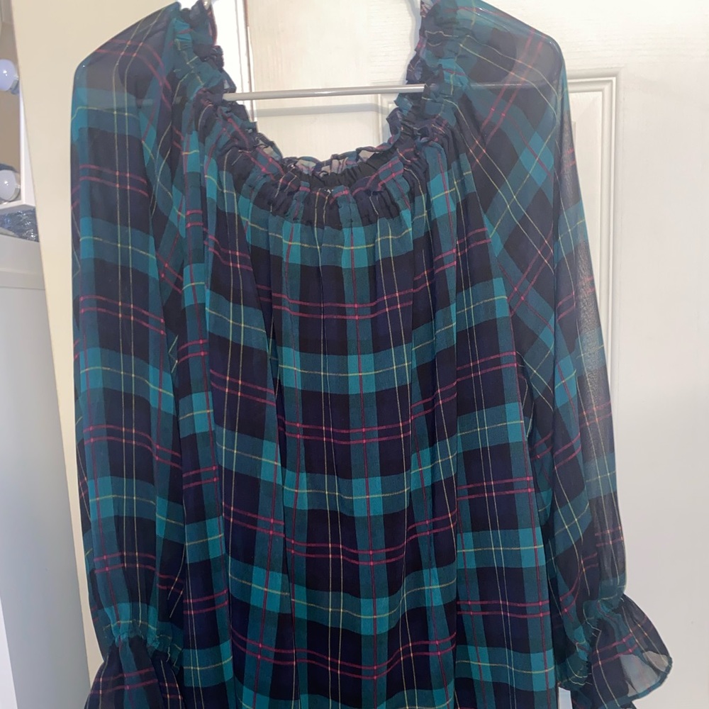 Talbots Plaid Green and Red Blouse